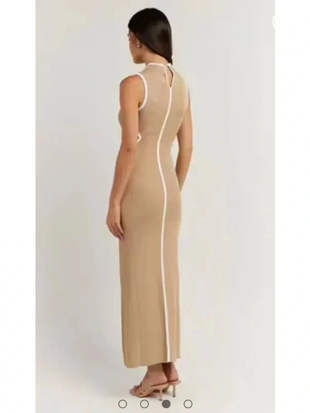 Dissh Binding Wheat Knit Midi Dress Sz L Cut Out Nude Ribbed Minimalist - Picture 3 of 13